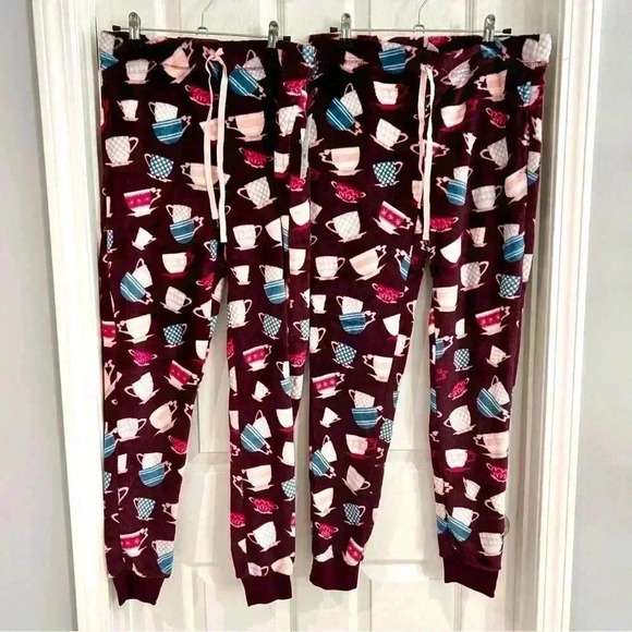 JOYSPUN Women Pajama Pant Joggers Sz S 4/6 Bundle Burgundy Tea Coffee Fleece NEW - Picture 1 of 11